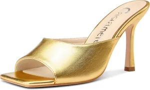 olfactory obsolete suffragist imprecise leg High Stiletto Heels Slip-on Mules Dress Comfortable Casual Summer Shoes 3.5 Inches Heels Castamere Square Open Toe Heeled Sandals for Women 