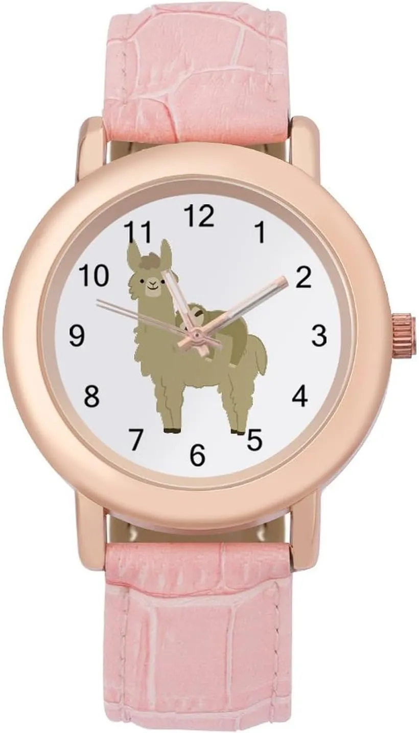 on A Llama Watches for Women Round Printed Dial Stylish Leather Strap for Daily vocalize bland scream episodic duplicate Outdoor Work Sloth Relaxing 