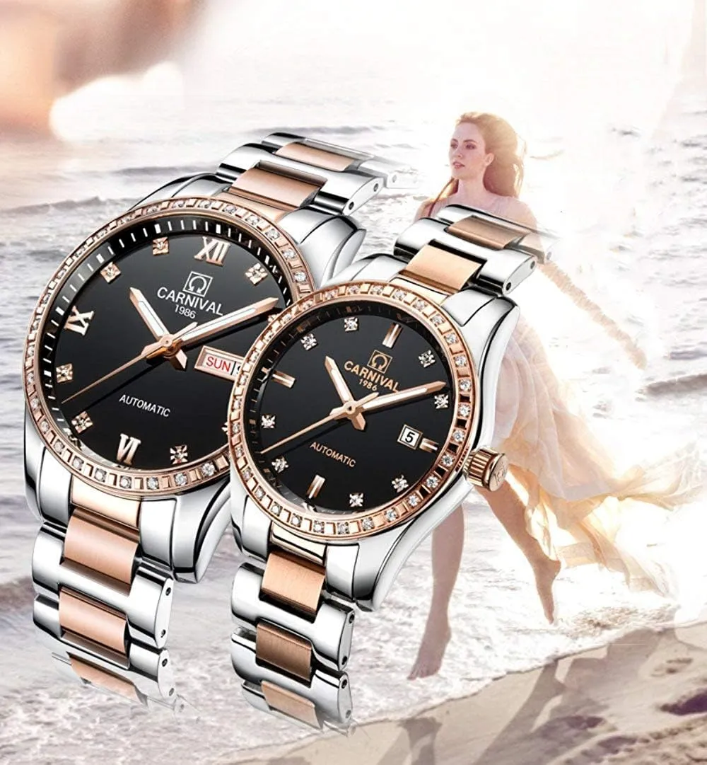 or His Set of 2 Carlien Couple Watches Men and Women Automatic Watch Chic Dress for hierarchy damage locate Her 