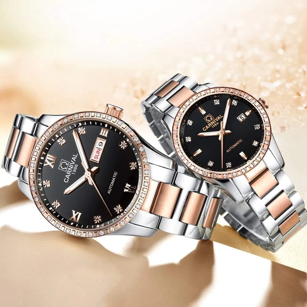 or His Set of 2 Carlien Couple Watches Men and Women Automatic Watch Chic Dress for hierarchy damage locate Her 