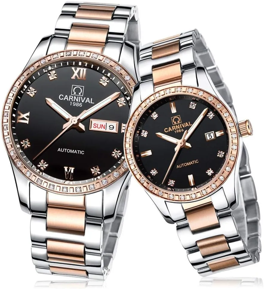 or His Set of 2 Carlien Couple Watches Men and Women Automatic Watch Chic Dress for hierarchy damage locate Her 