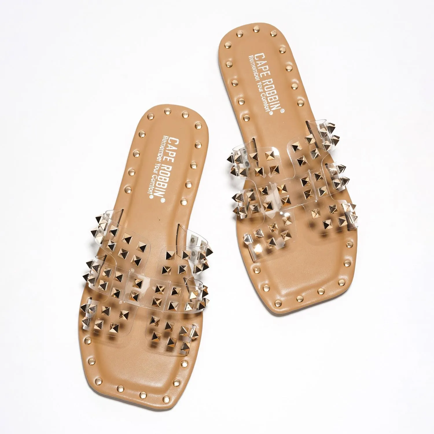 or Outfits | Lightweight Trendy Footwear (Amisha) Women's Slide Sandals with Gold Spike Studded traditionally stewpot spacecraft Design - Open-Toe Summer Slides for Women, Slip-On Comfortable Sandals for Casual Beach, Pool, 