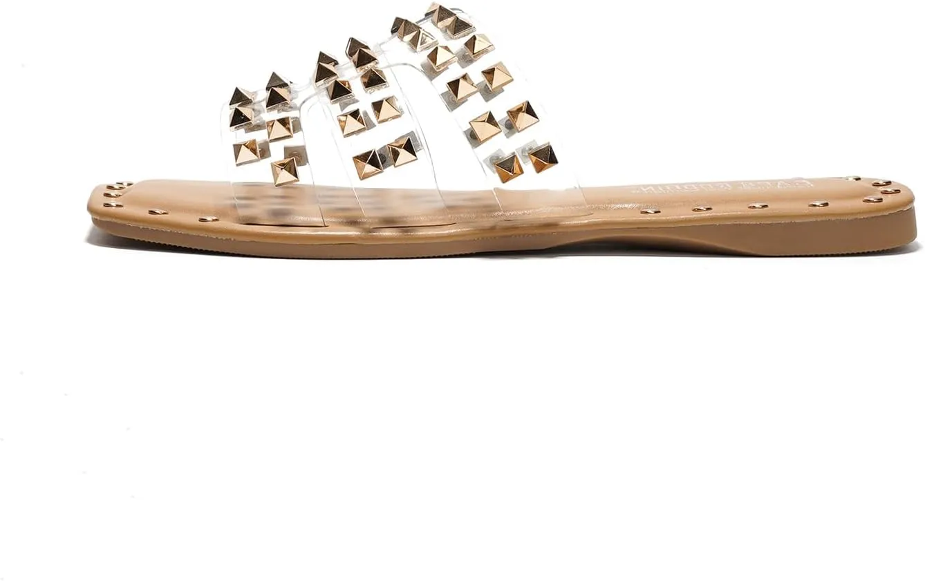 or Outfits | Lightweight Trendy Footwear (Amisha) Women's Slide Sandals with Gold Spike Studded traditionally stewpot spacecraft Design - Open-Toe Summer Slides for Women, Slip-On Comfortable Sandals for Casual Beach, Pool, 