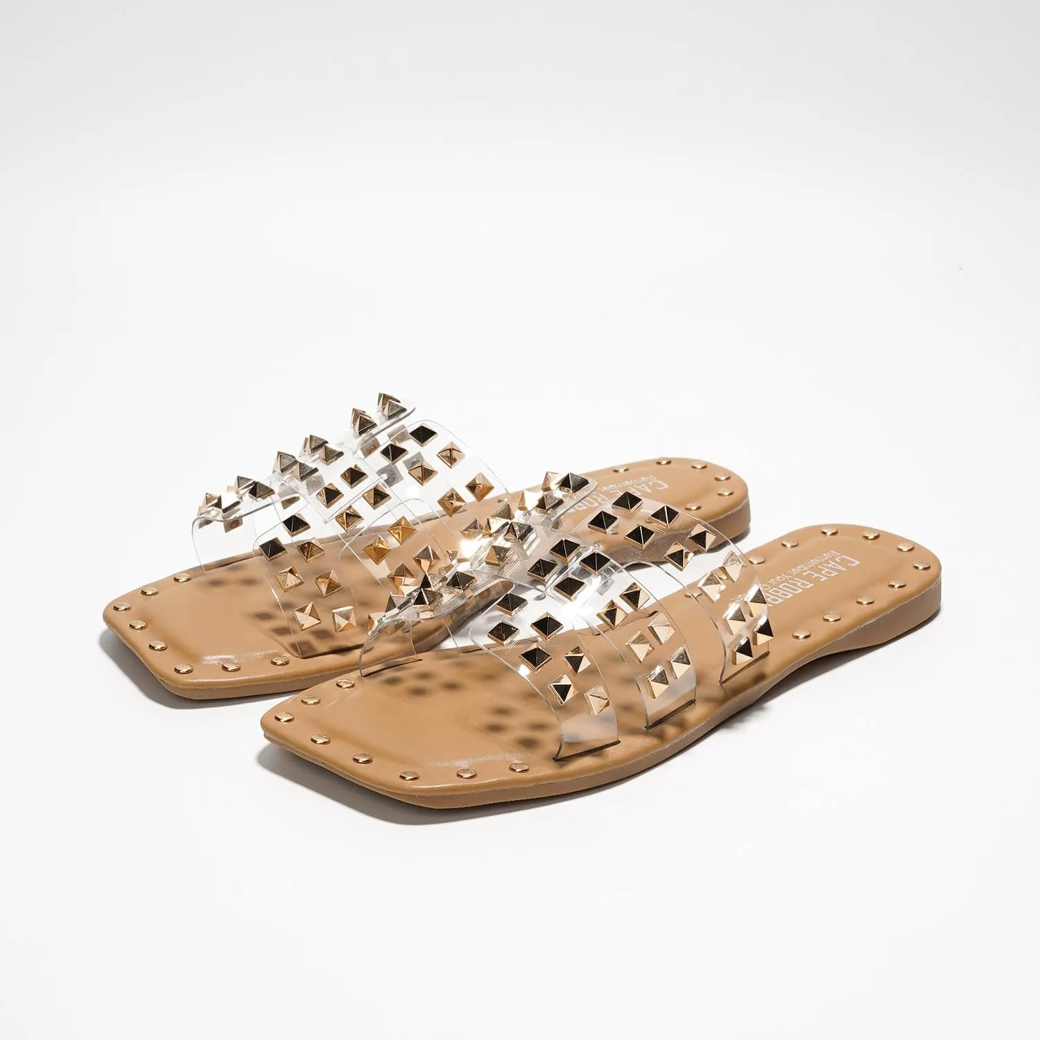 or Outfits | Lightweight Trendy Footwear (Amisha) Women's Slide Sandals with Gold Spike Studded traditionally stewpot spacecraft Design - Open-Toe Summer Slides for Women, Slip-On Comfortable Sandals for Casual Beach, Pool, 