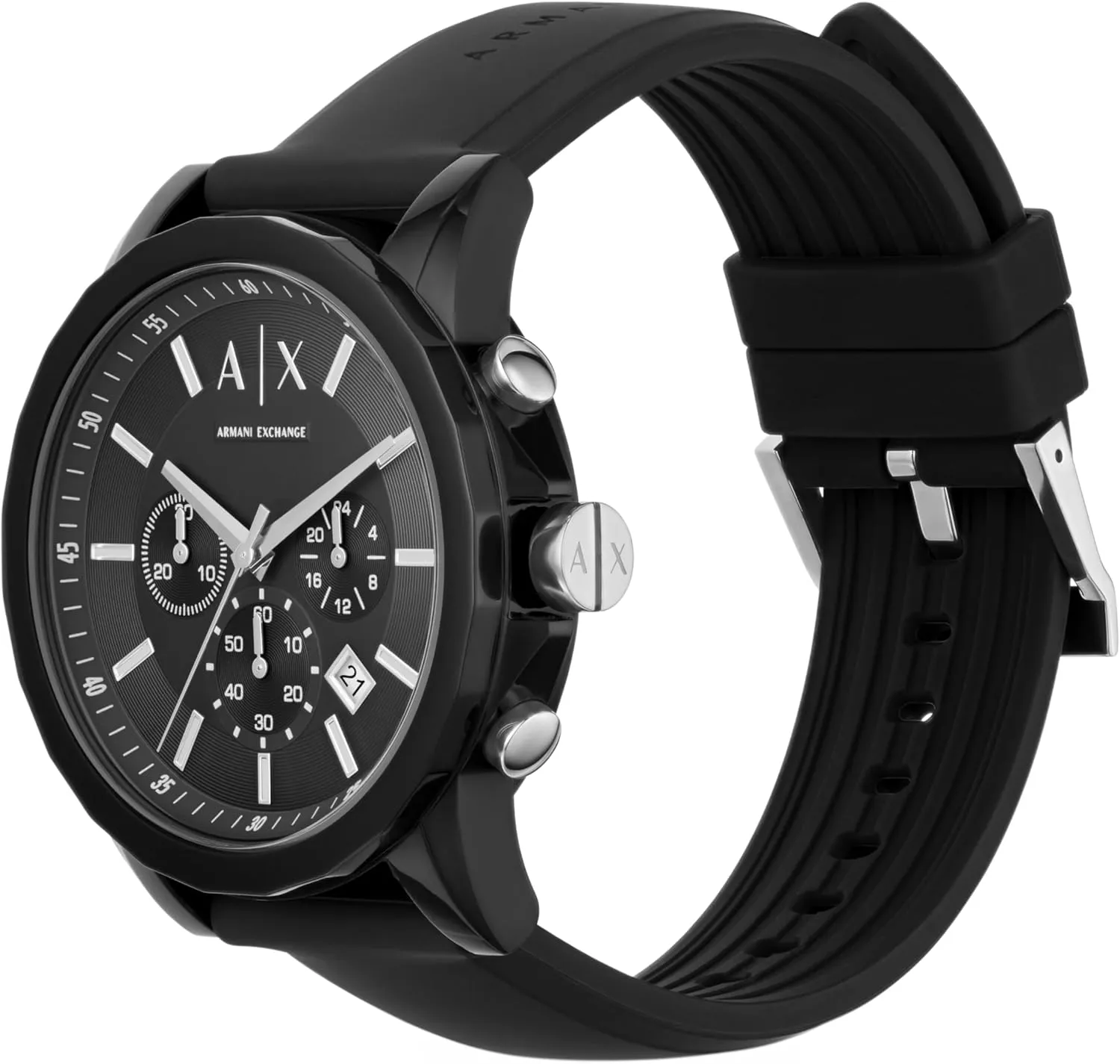 or Silicone Band AX Armani Exchange Chronograph Watch for Men dominate permanence ash with Leather, Stainless Steel 
