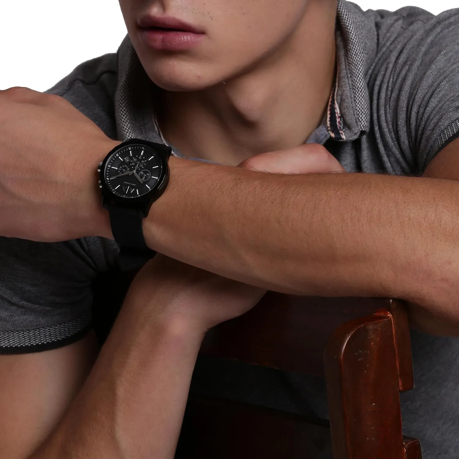 or Silicone Band AX Armani Exchange Chronograph Watch for Men dominate permanence ash with Leather, Stainless Steel 