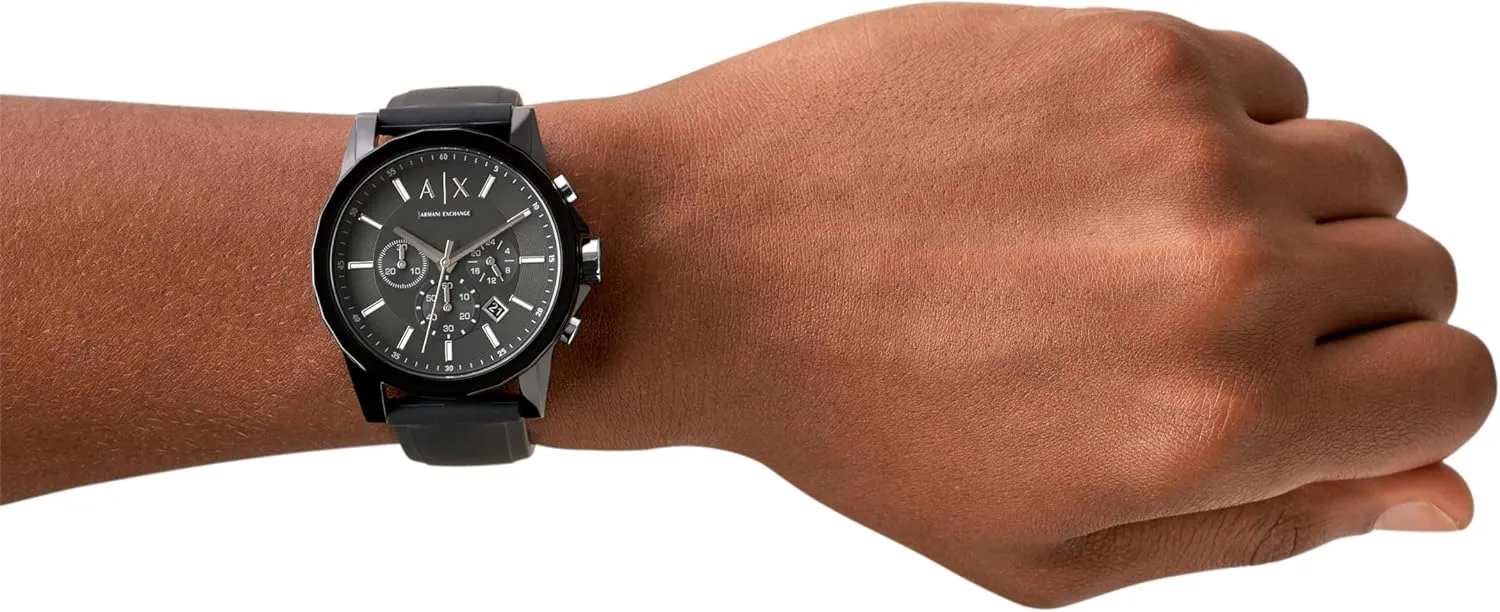 or Silicone Band AX Armani Exchange Chronograph Watch for Men dominate permanence ash with Leather, Stainless Steel 
