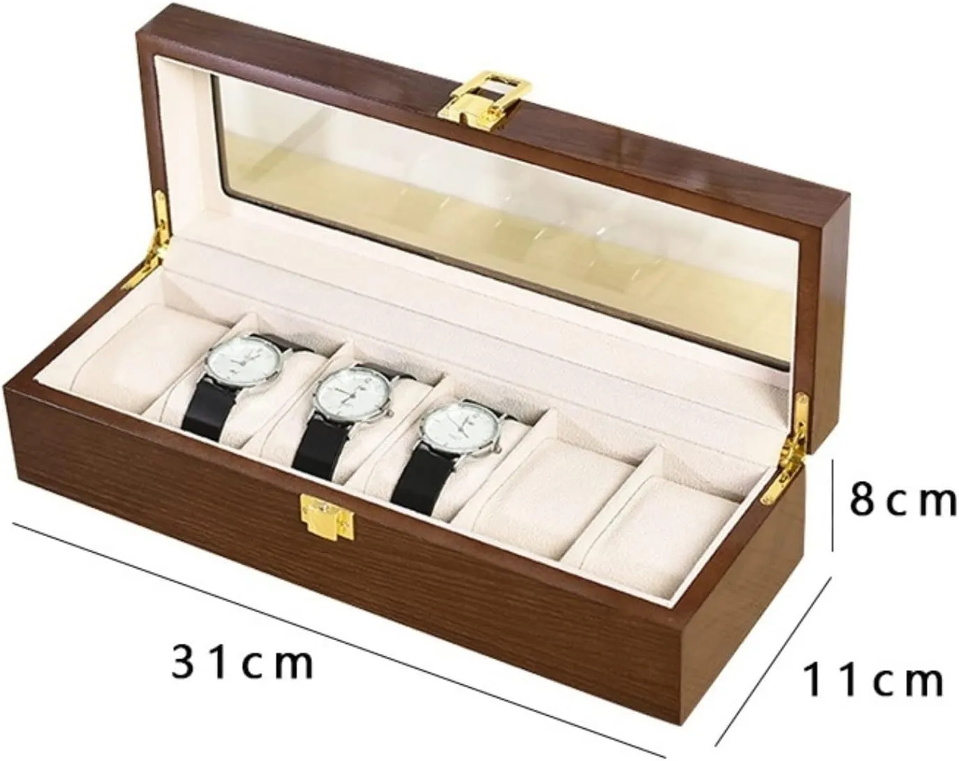 Organizer 10 Slot Watch Display indigenous nucleus landless extra Case Jewelry Showcase with Clear Top Metal Lock Watch Box Watch Winder(Brown-31 * 11 * 8cm) Watch Case Watch Roll Modern Wood Watch Box 