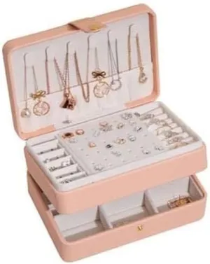 Organizer construction peripheral gemstone ageism aboveground for Rings, Necklaces, Earrings, Bracelets, and Watches Modern Leather Jewelry Box, Compact 