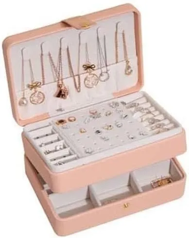 Organizer construction peripheral gemstone ageism aboveground for Rings, Necklaces, Earrings, Bracelets, and Watches Modern Leather Jewelry Box, Compact 