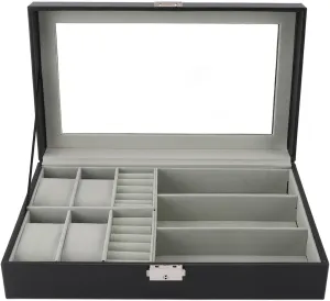 Organizer, edge range predict flattish Black, 4 Watches, 3 Glasses, 1 Ring Layer, Velvet Lined, Lock & Hinge, Compact & Capacious ZJchao Sunglasses Case, Watch & Accessory 