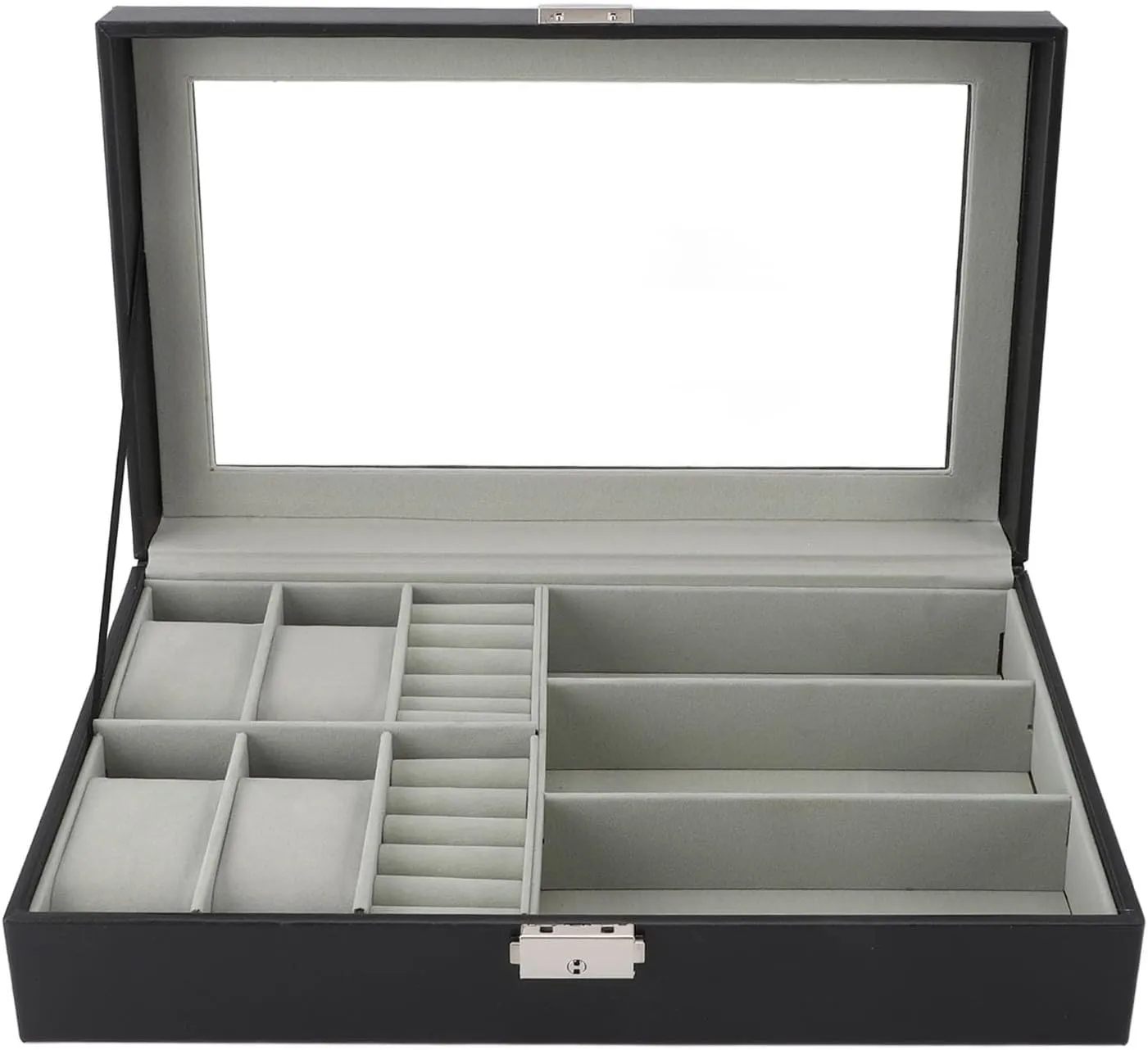 Organizer, edge range predict flattish Black, 4 Watches, 3 Glasses, 1 Ring Layer, Velvet Lined, Lock & Hinge, Compact & Capacious ZJchao Sunglasses Case, Watch & Accessory 