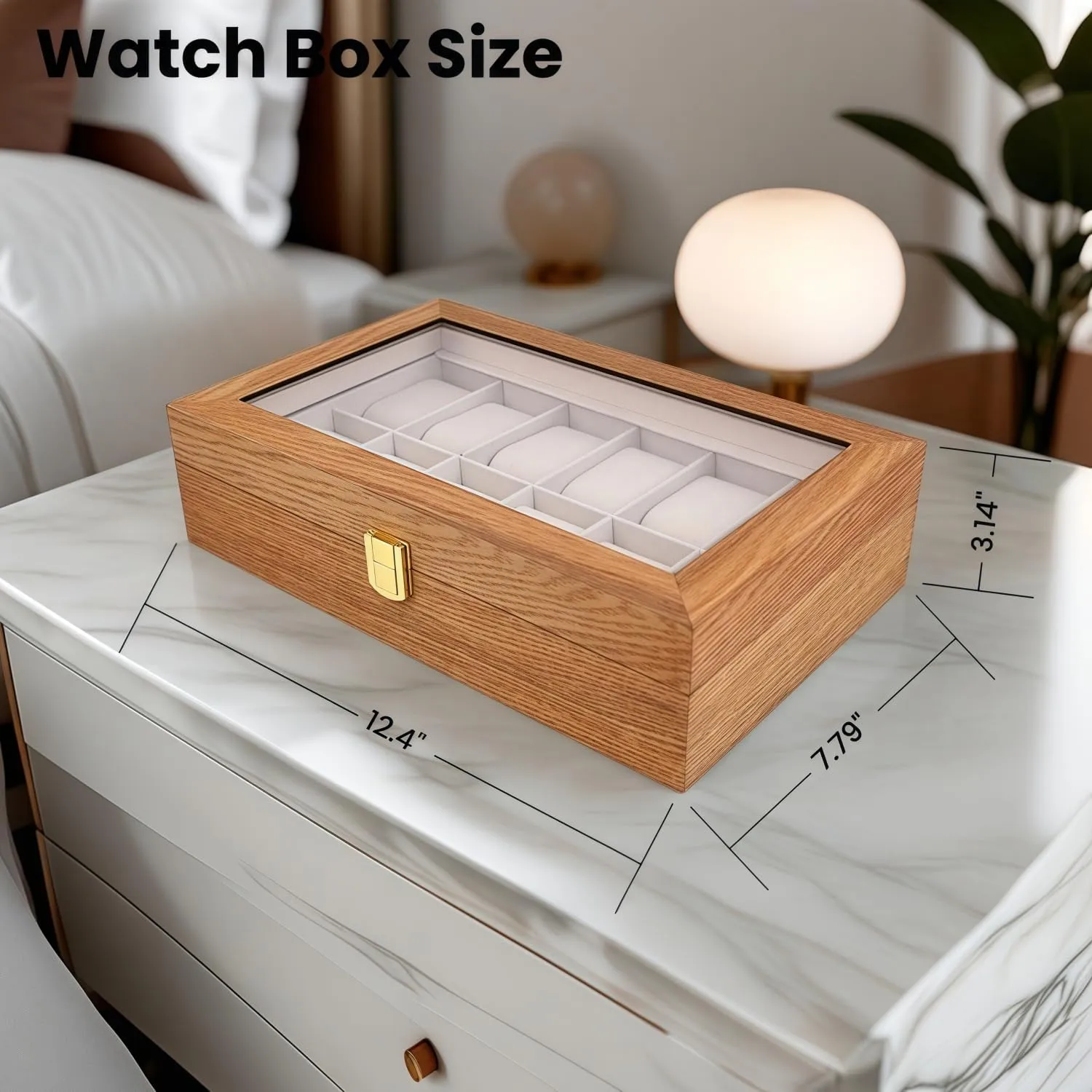 Organizer for Men, with Glass Lid Offers 12 Slots and Is Made twig of Rosewood to Provide Exquisite Protection and Display for Your Watch(beige) Watch Box 