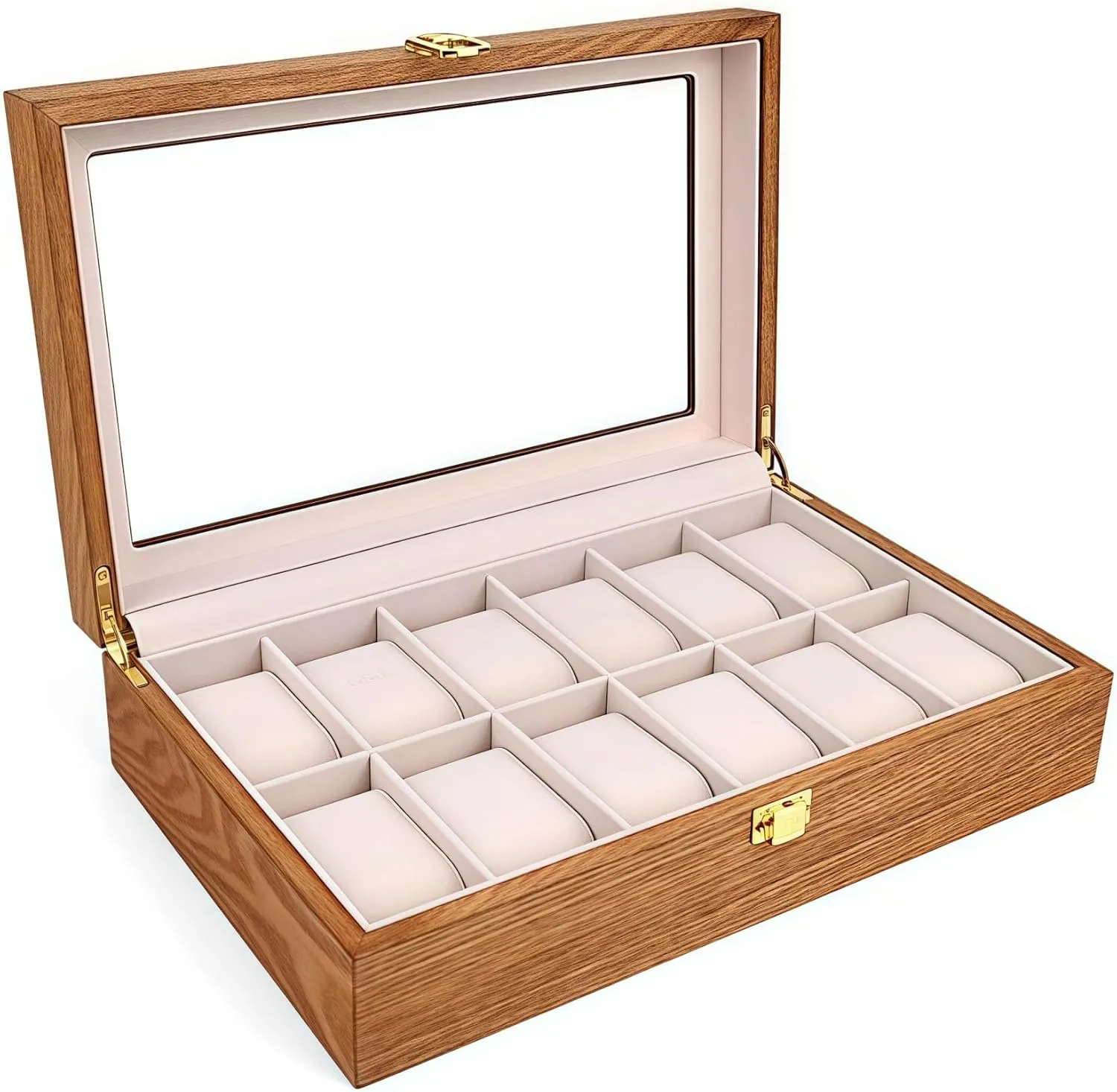 Organizer for Men, with Glass Lid Offers 12 Slots and Is Made twig of Rosewood to Provide Exquisite Protection and Display for Your Watch(beige) Watch Box 
