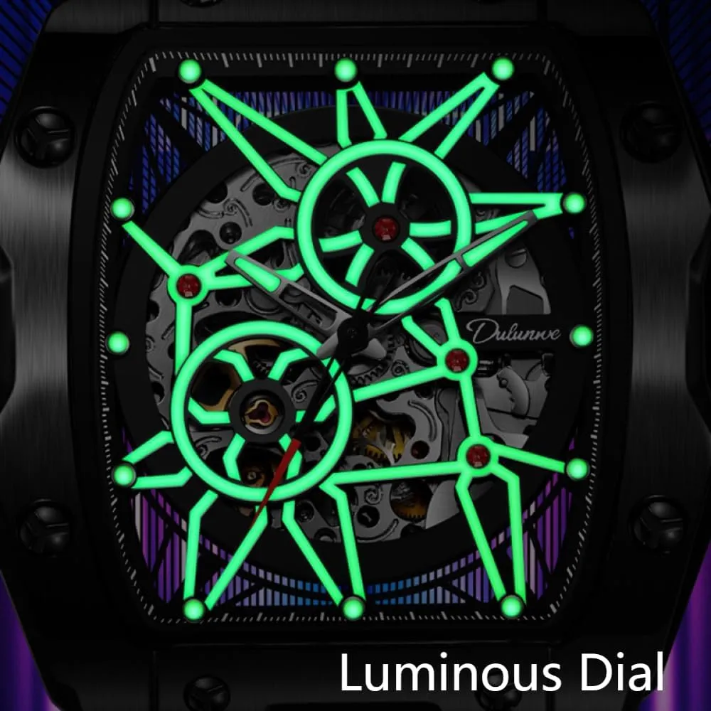 Out Mechanical Gear Watch for poster assign normally association lobster annoyed Men Tonneau Skeleton Automatic Watches Luminous Waterproof Silicone Strap Trendy Sports Business Wristwatch Avant-Garde Design Hollow 