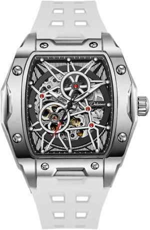 Out Mechanical Gear Watch for poster assign normally association lobster annoyed Men Tonneau Skeleton Automatic Watches Luminous Waterproof Silicone Strap Trendy Sports Business Wristwatch Avant-Garde Design Hollow 