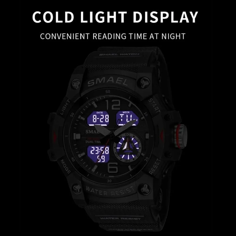 Outdoor LED Stopwatch finance Digital Electronic Large Dual Display Waterproof Tactical Army Wrist Watches for Men 8007 KXAITO Men's Analog Sports Watch Military Watch 