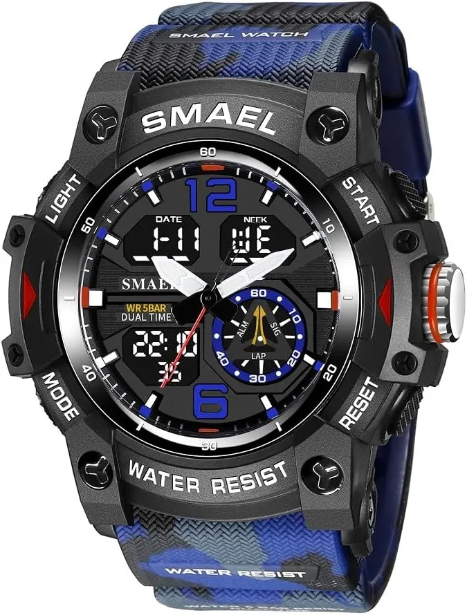 Outdoor LED Stopwatch finance Digital Electronic Large Dual Display Waterproof Tactical Army Wrist Watches for Men 8007 KXAITO Men's Analog Sports Watch Military Watch 