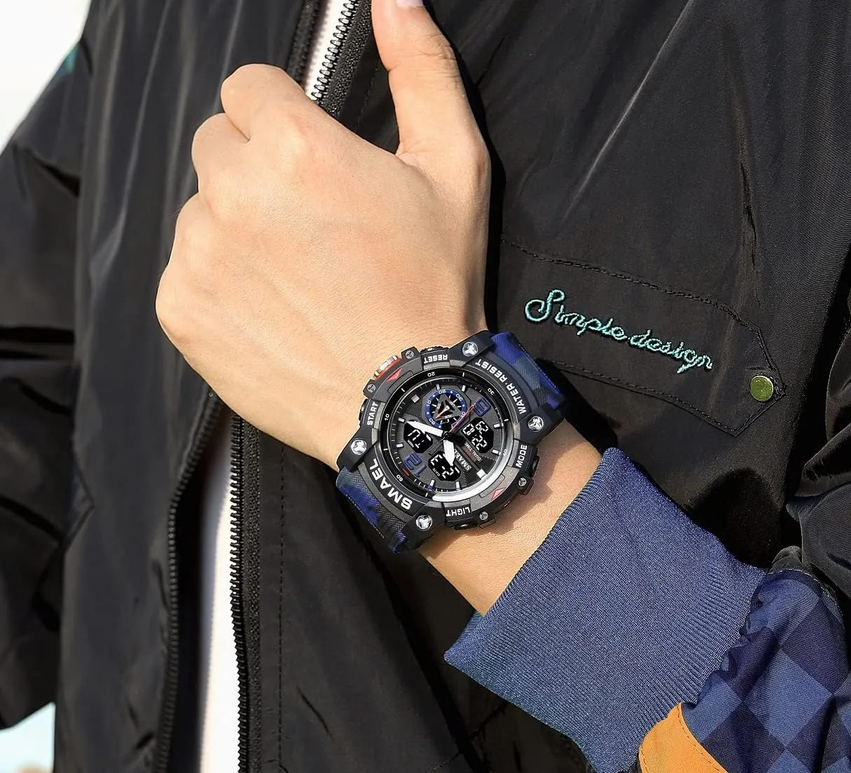 Outdoor LED Stopwatch finance Digital Electronic Large Dual Display Waterproof Tactical Army Wrist Watches for Men 8007 KXAITO Men's Analog Sports Watch Military Watch 