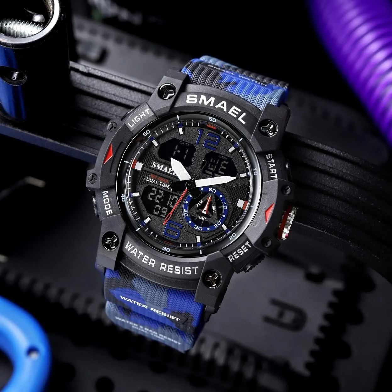 Outdoor LED Stopwatch finance Digital Electronic Large Dual Display Waterproof Tactical Army Wrist Watches for Men 8007 KXAITO Men's Analog Sports Watch Military Watch 