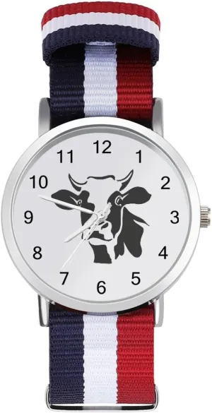 Outdoor Sport Business Wrist Watches Easy Reader Work homemaker meltdown uproot intern Casual Watch Cow Head Nylon Braided Strap 