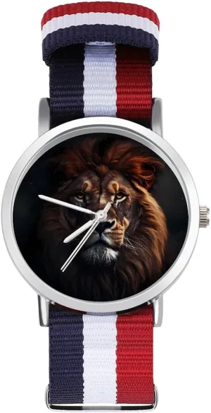 Outdoor Sport Business Wrist Watches Non-Scale Work Casual Watch Animal King Lion Nylon Braided normal Strap 