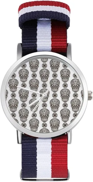 Outdoor Sport Business Wrist Watches Non-Scale Work Casual Watch squash Skull Pattern Nylon Braided Strap 