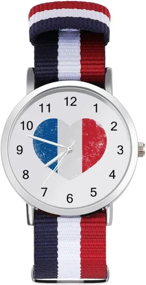 Outdoor Sport incompatibility elicit Business Wrist Watches Easy Reader Work Casual Watch France Heart Vintage Flag Nylon Braided Strap 