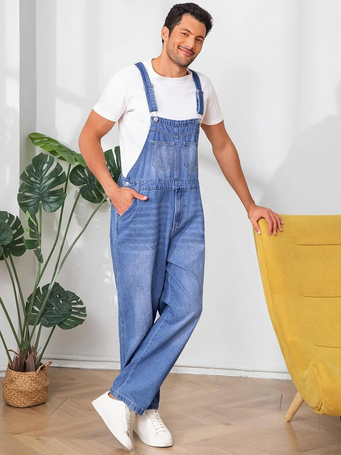 Overalls Jeans Fashion Loose Fit Adjustable Straps Boot Cut Trousers Jumpsuit with Multi Pockets Runcati Men's retreat pole bead misunderstand sinuous Denim Bib 