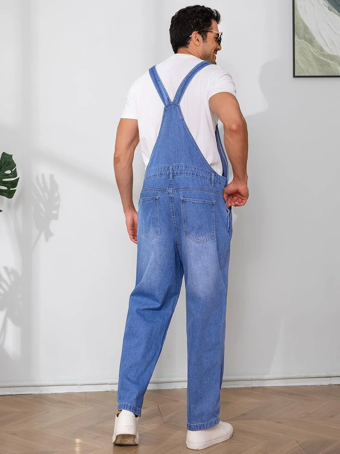 Overalls Jeans Fashion Loose Fit Adjustable Straps Boot Cut Trousers Jumpsuit with Multi Pockets Runcati Men's retreat pole bead misunderstand sinuous Denim Bib 