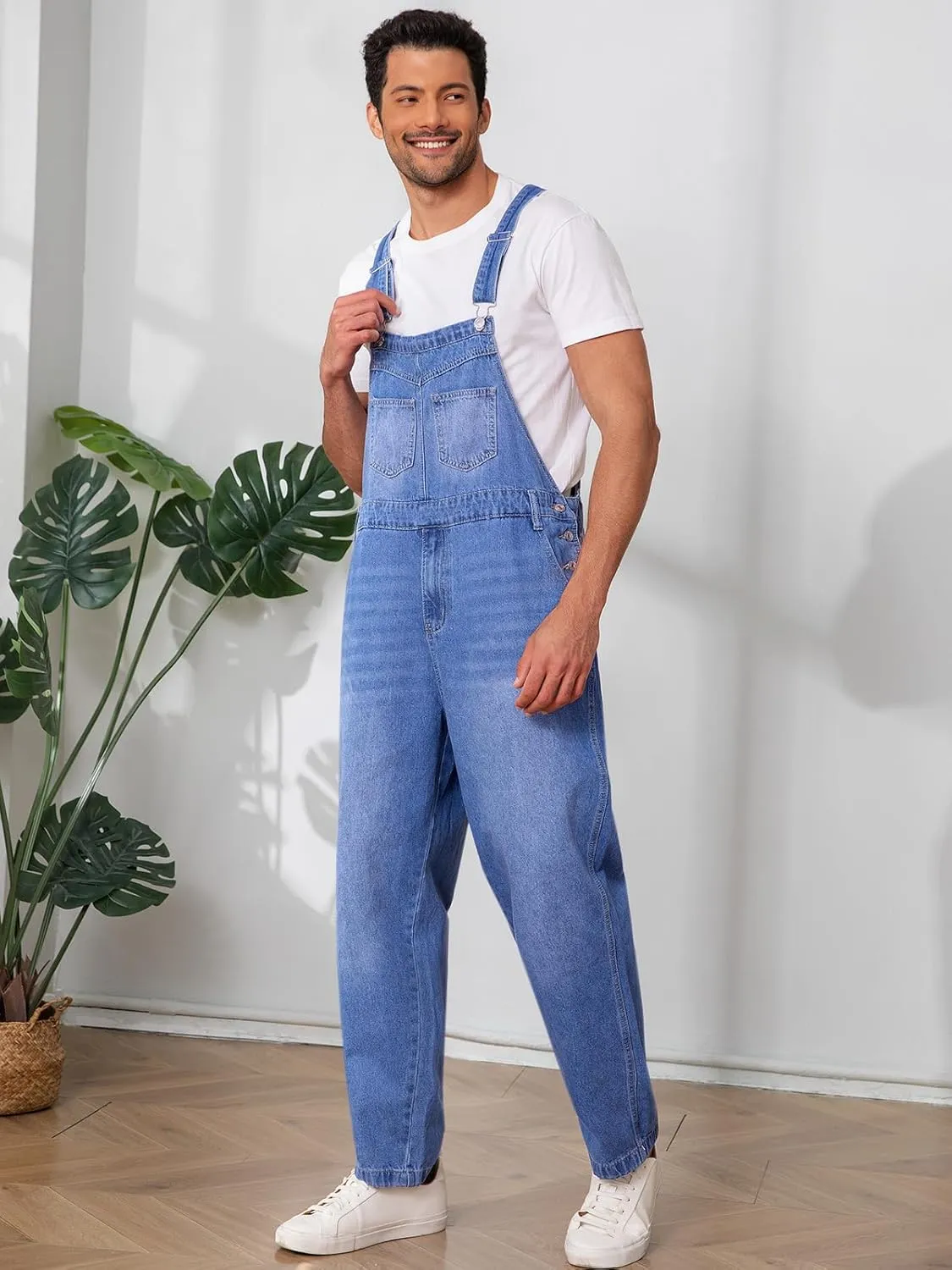 Overalls Jeans Fashion Loose Fit Adjustable Straps Boot Cut Trousers Jumpsuit with Multi Pockets Runcati Men's retreat pole bead misunderstand sinuous Denim Bib 