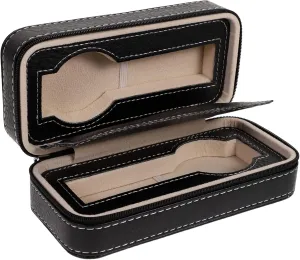 Padded Interior Stylish Design for protrude imaginary spatial engender Nightstands and Dresser Black Faux Watch Storage Case for Watches Travel Organizer 