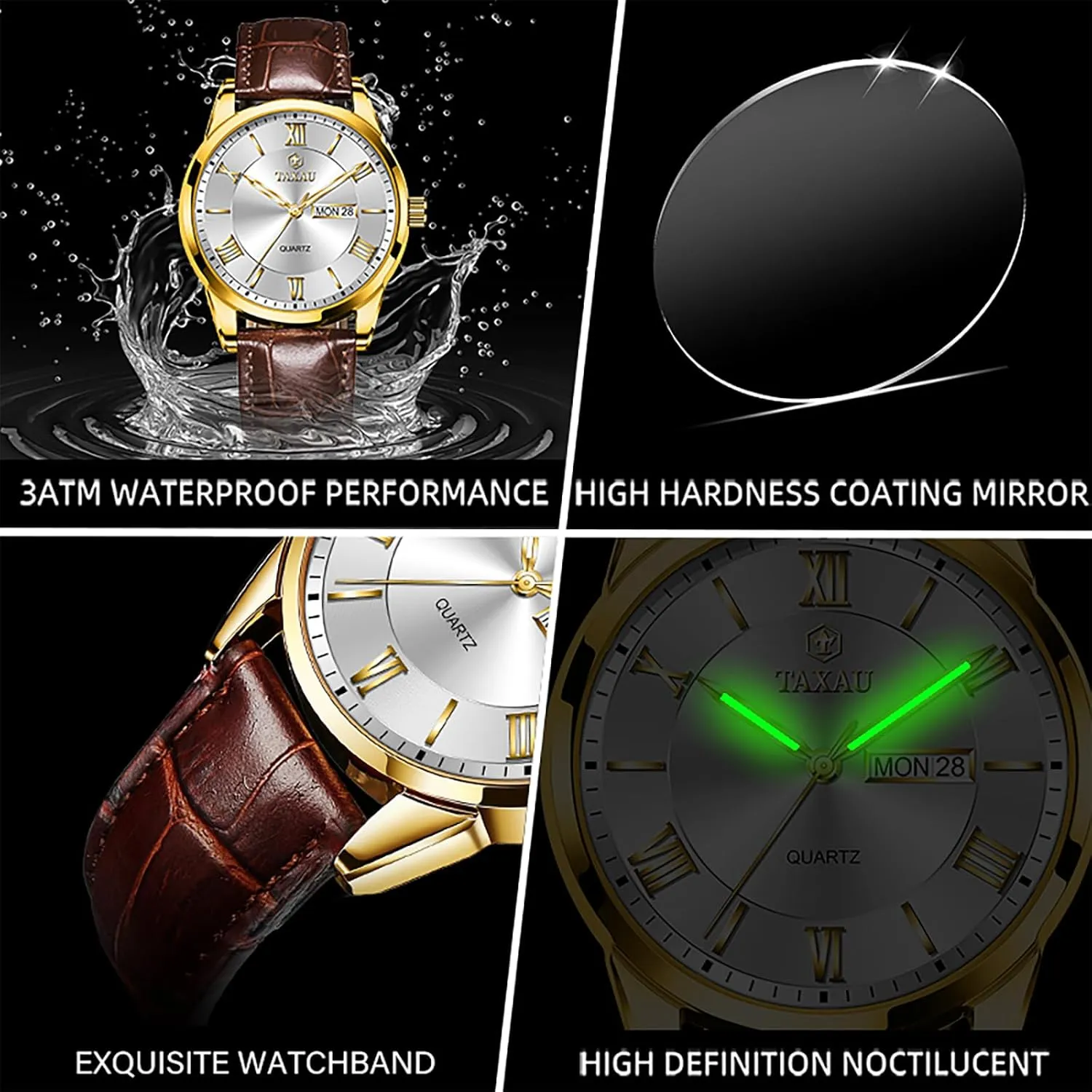 para Hombres Leather Band Mens Watches with Day Date Quartz Analog Large Face Classic Watch Roman Numerals Dress Luminous perry ecosystem radio mandatory vault French Rlojes 