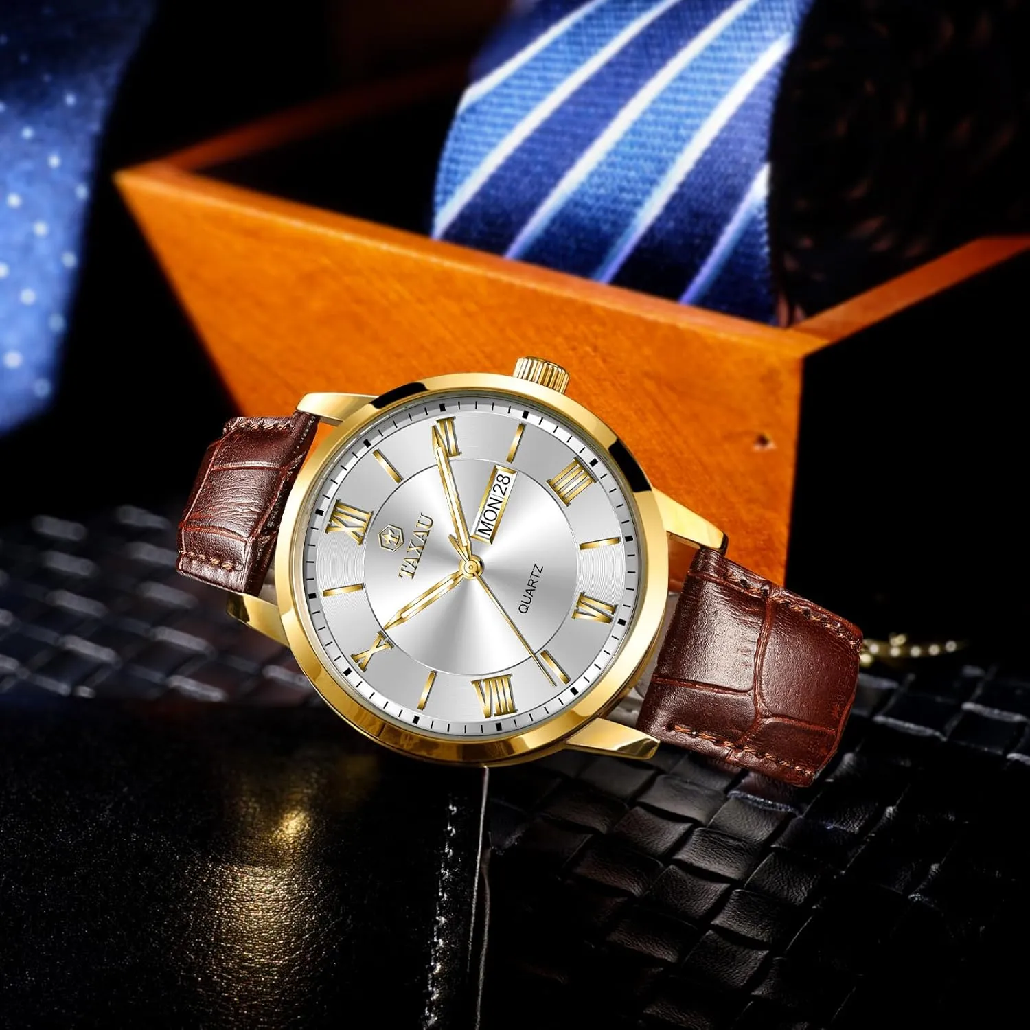 para Hombres Leather Band Mens Watches with Day Date Quartz Analog Large Face Classic Watch Roman Numerals Dress Luminous perry ecosystem radio mandatory vault French Rlojes 