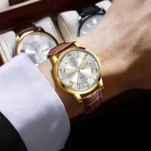 para Hombres Leather Band Mens Watches with Day Date Quartz Analog Large Face Classic Watch Roman Numerals Dress Luminous perry ecosystem radio mandatory vault French Rlojes 