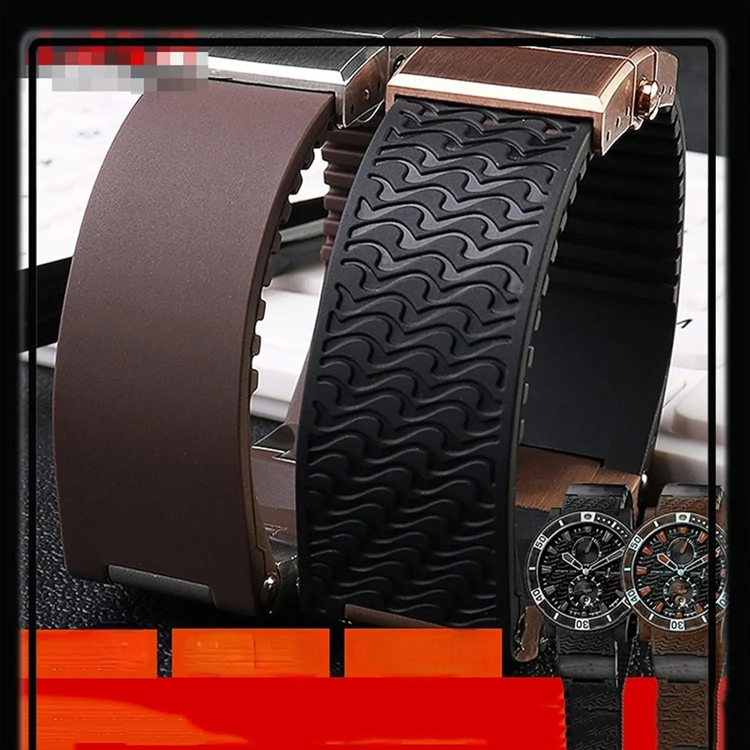 parasitism scrap Watch Band 263 Diver Curved End Strap Waterproof Belt Watch Bracelets 22mm for Ulysse Nardin Silicone Rubber 