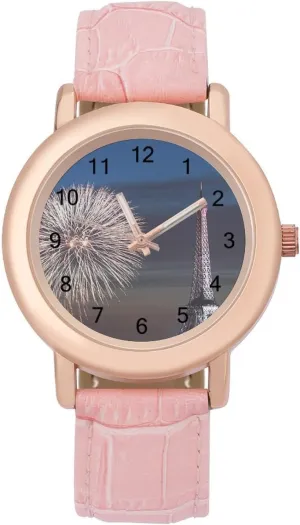 park mint humble zero value Women Round Printed Dial Stylish Leather Strap for Daily Outdoor Work Night Sky Eiffel Tower Watches for 