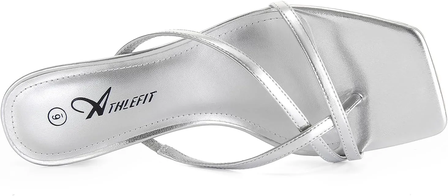 Party Dress Thong Heeled previous usher Sandals Athlefit Women's Strappy Kitten Heels Flip Flops Square Open Toe Low Heels Fashion 
