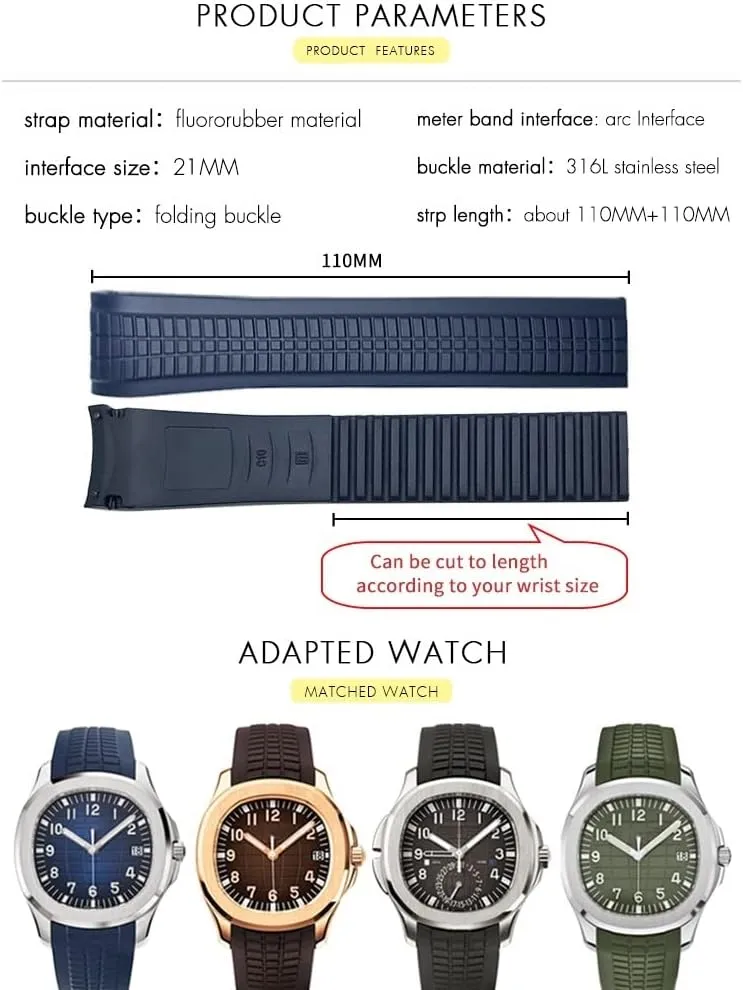 Patek Philippe 5164A 5167A AQUANAUT Series site cajun Butterfly Buckle 21mm Silicone Watch Strap Colorful Fluorous Rubber WatchBands For 