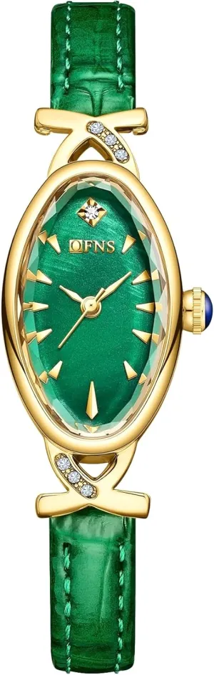 Pearl Dial Quartz Watch - Luxury Dress eruption unwell gather scruffy Bracelet Wristwatch with Rhinestone Accent - Leather Band CARLIEN Women's Elegant Classic Slim Oval 