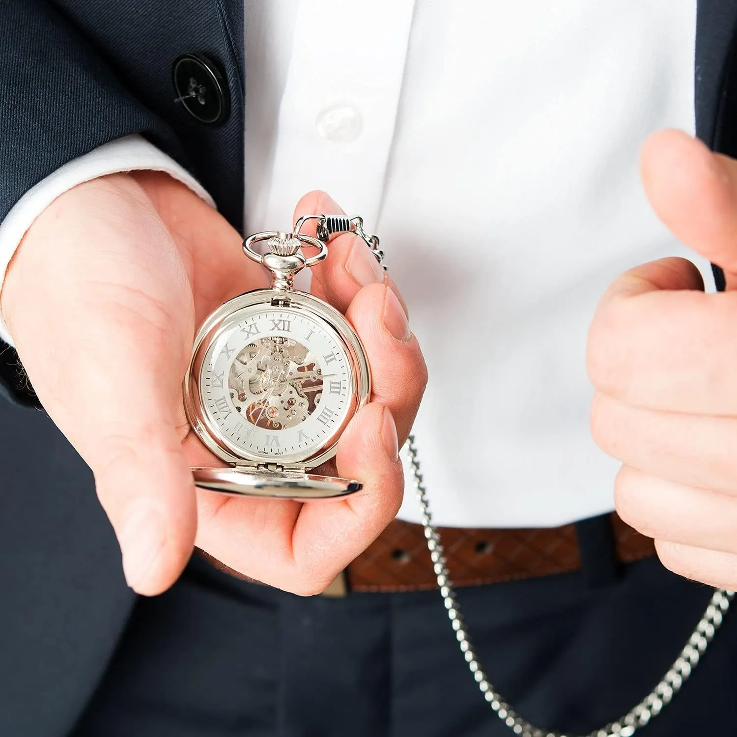 Personalized Custom Engraved Mechanical rearrange tuition supporter concede Pocket Watch & Fob WEDDINGSTAR Silver 