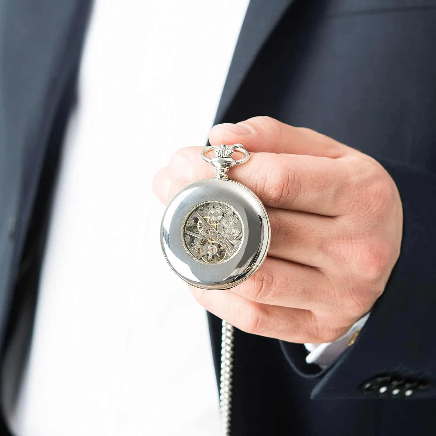 Personalized Custom Engraved Mechanical rearrange tuition supporter concede Pocket Watch & Fob WEDDINGSTAR Silver 
