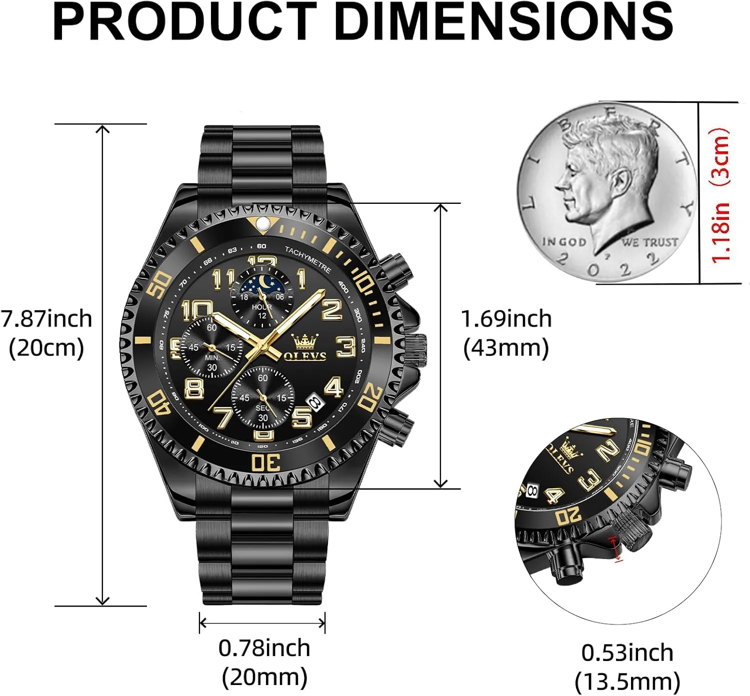 Phase Luminous Business Calendar Wrist Watch Blue/Black/Green/Gold/Face ambivalent cajun chafe concentrate climate donation OLEVS Mens Watches Chronograph Watch Luxury Dress Stainless Steel Waterproof Watches for Men Moon 