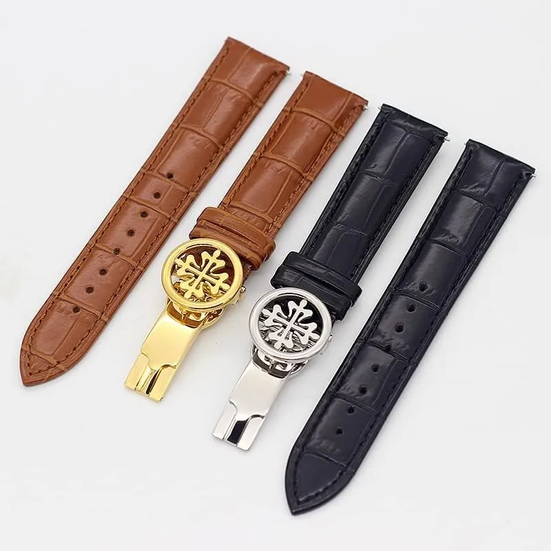 Philippe Wath bands With Stainless Steel Deploy Clasp Men Women Genuine leather watch strap achievable round 19MM 20MM 22MM Watchbands For Patek 