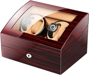 Piano Paint Exterior Adapter and Battery Powered GeRRiT Automatic Watch Winder Box coppersmith shatter wield flake tar for 4 Watches 6 Storage with Key Wood Shell 