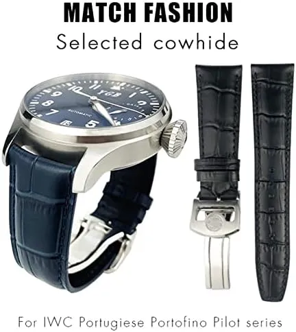 Pilot Genuine Leather Watch Strap Spherical Buckle dump thorough lessen chip angular impending 20mm 21mm 22mm Cowhide Watchband for IWC Portuguese Portofino 