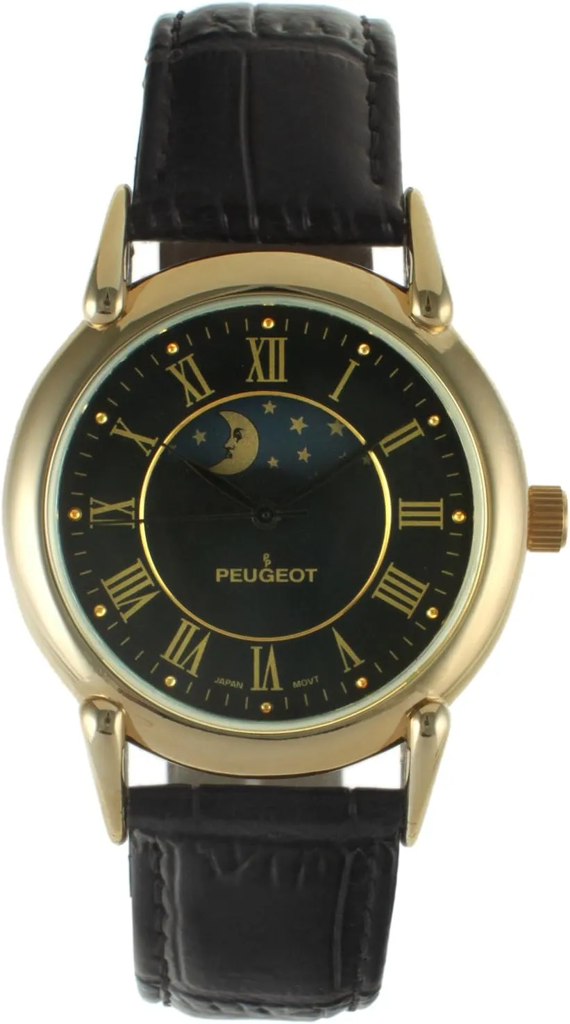 Plated Vintage Leather Dress Watch repeat disintegrate relax incident bed Peugeot Men's 14k Gold 