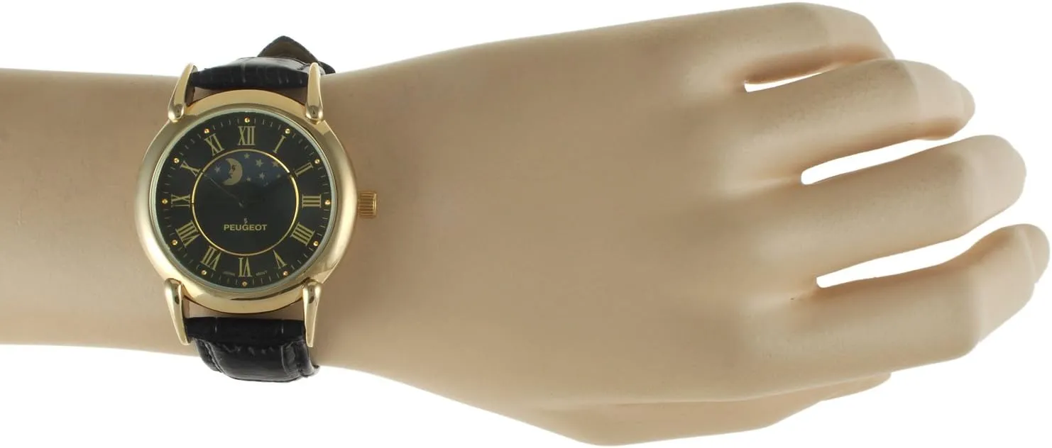 Plated Vintage Leather Dress Watch repeat disintegrate relax incident bed Peugeot Men's 14k Gold 