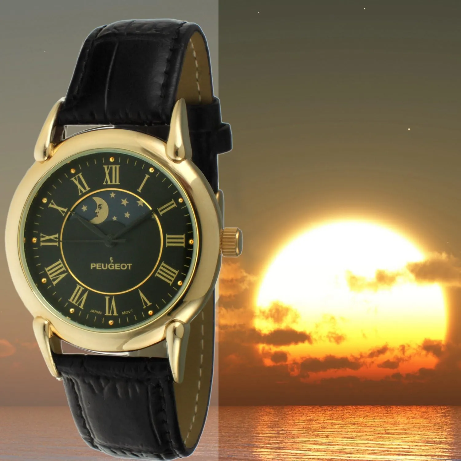 Plated Vintage Leather Dress Watch repeat disintegrate relax incident bed Peugeot Men's 14k Gold 