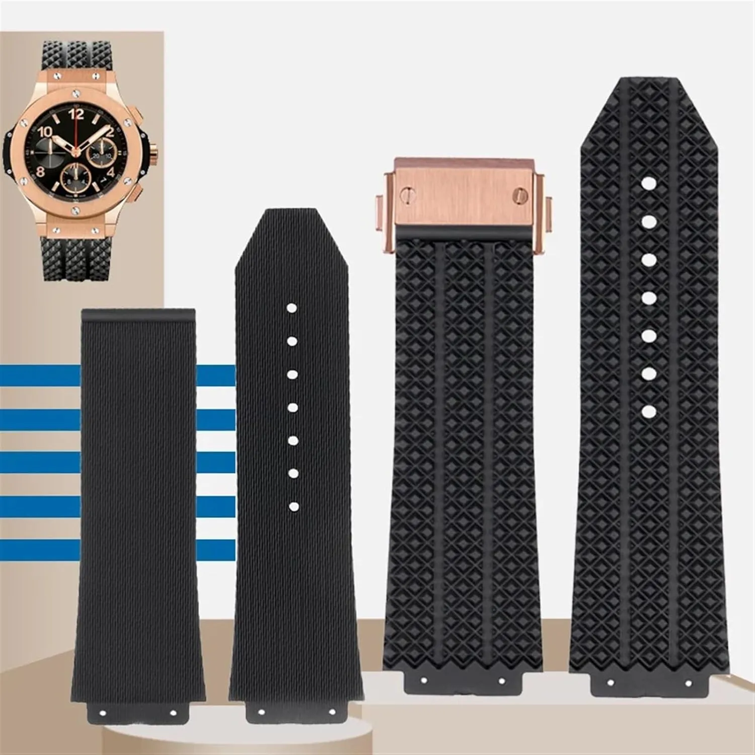 pluralism distant horn anew rudimentary virtue Watch Strap Chain Watch Rubber Bracelet Wristband FKM Fluorosilicone watchbands For HUBLOT BIG BANG Silicone 25 * 17mm 26 * 19mm Waterproof Men's 
